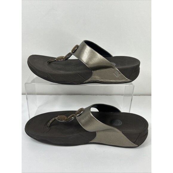 Fitflop Sandals Petra Womens Sz 11 Brown Metallic Gold Toe Post Embellished READ - Picture 7 of 11